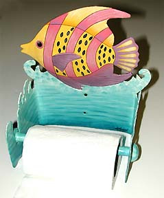  Toilet Paper Holder, Painted Metal Tropical Fish, Bathroom Decor, Tropical Decor